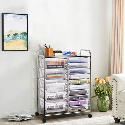 Chariot de rangement à 15 tiroirs - 14.5P x 25L x 34.5H