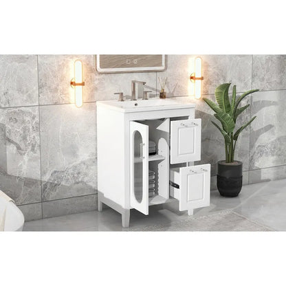 Meuble-lavabo de salle de bain avec deux tiroirs et porte