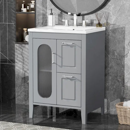 Meuble-lavabo de salle de bain avec deux tiroirs et porte