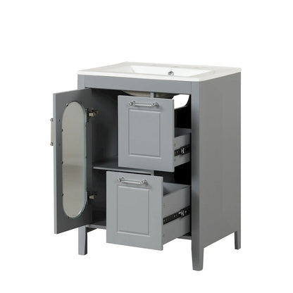Meuble-lavabo de salle de bain avec deux tiroirs et porte