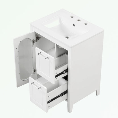 Meuble-lavabo de salle de bain avec deux tiroirs et porte