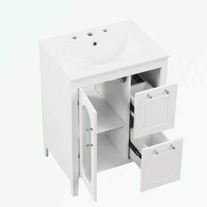 Meuble-lavabo de salle de bain avec deux tiroirs et porte