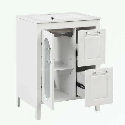 Meuble-lavabo de salle de bain avec deux tiroirs et porte