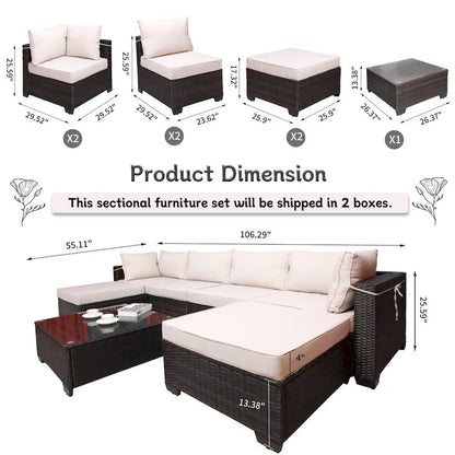 Ensemble de canapés de jardin 7 pièces en rotin tressé avec table basse et coussins