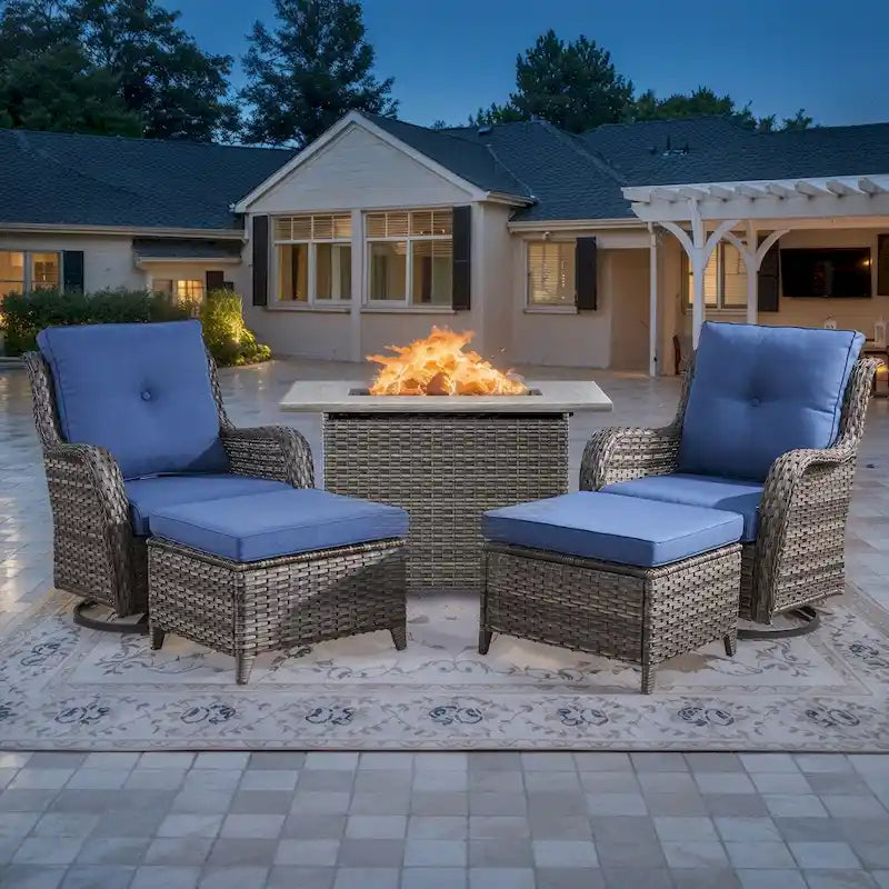 Ensemble mobilier de jardin 5 pièces avec table brasero - Gris