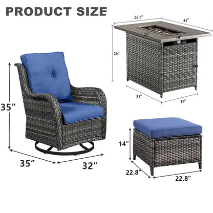 Ensemble mobilier de jardin 5 pièces avec table brasero - Gris