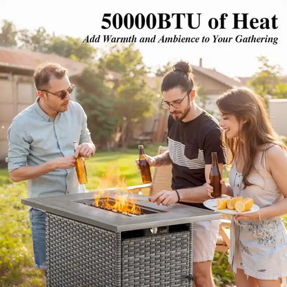 Ensemble mobilier de jardin 5 pièces avec table brasero - Gris