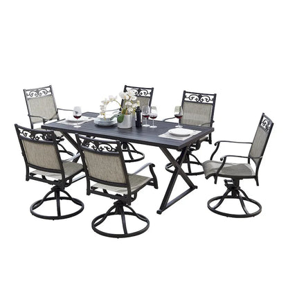 Ensemble de salle à manger avec 6 chaises pivotantes et 1 table rectangulaire en métal