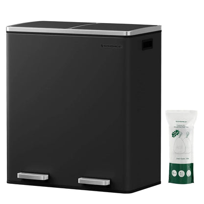 SONGMICS Poubelle double, 60L, en acier inoxydable, noire