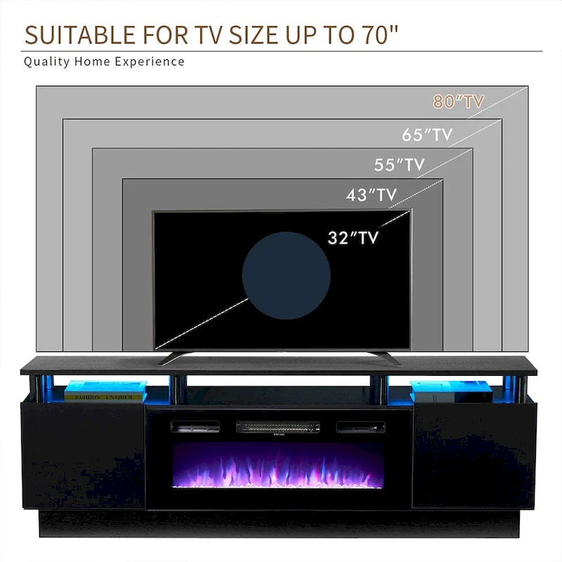 Meuble TV cheminée de 70 po avec foyer électrique de 36 po