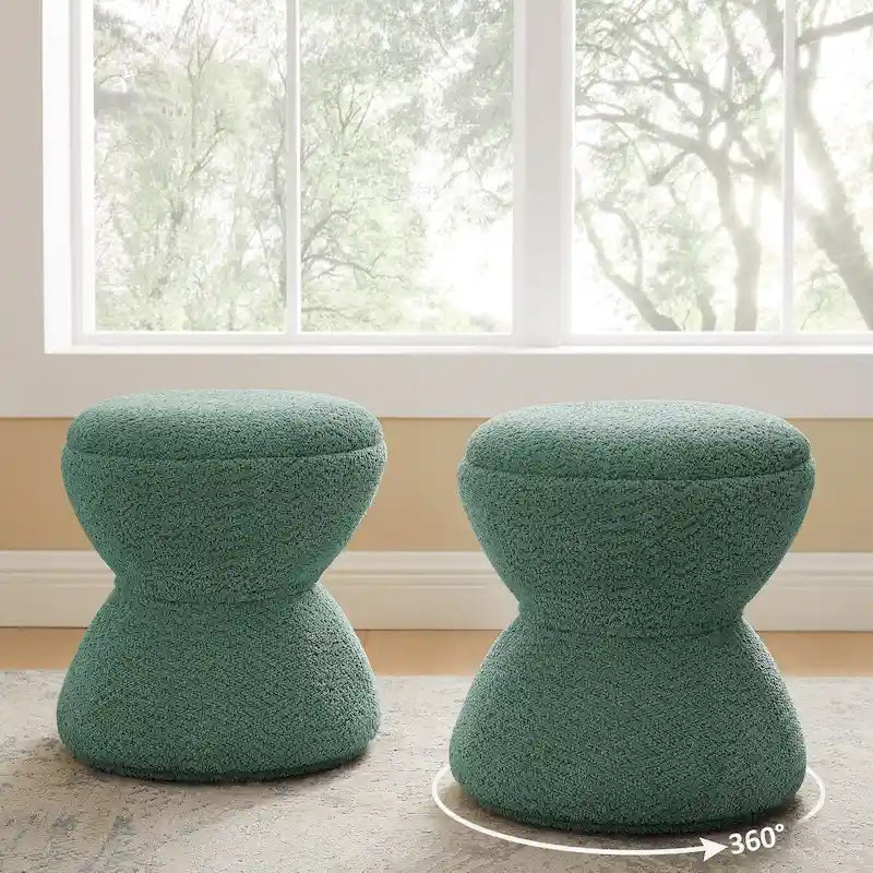 VANOMi Ottoman rembourré Boucle Djembe avec base pivotante, pouf, tabouret de coiffeuse pivotant pour salon, dressing (lot de 2)