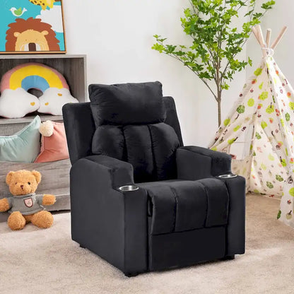 Fauteuil inclinable de luxe pour enfants avec repose-pieds, appuie-tête et 2 porte-gobelets, en microfibre, pour les enfants de 3 ans et plus