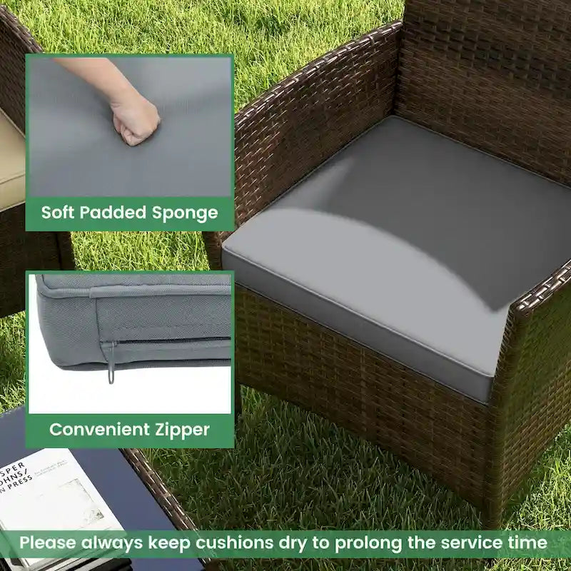 Costway Ensemble de Meubles de Jardin 4 Pièces avec Coussins Lavables et Verre Trempé - Voir les Détails