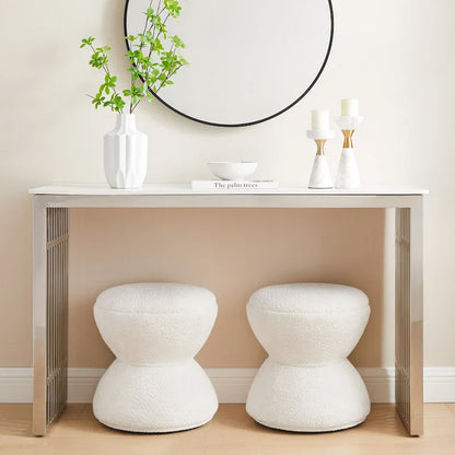 VANOMi Ottoman rembourré Boucle Djembe avec base pivotante, pouf, tabouret de coiffeuse pivotant pour salon, dressing (lot de 2)