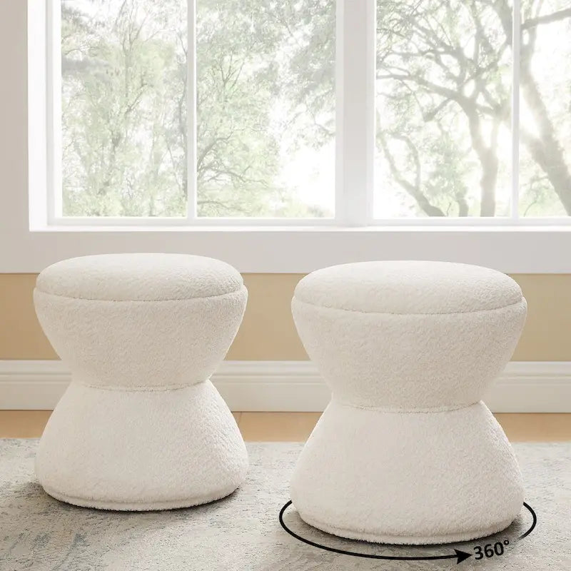 VANOMi Ottoman rembourré Boucle Djembe avec base pivotante, pouf, tabouret de coiffeuse pivotant pour salon, dressing (lot de 2)