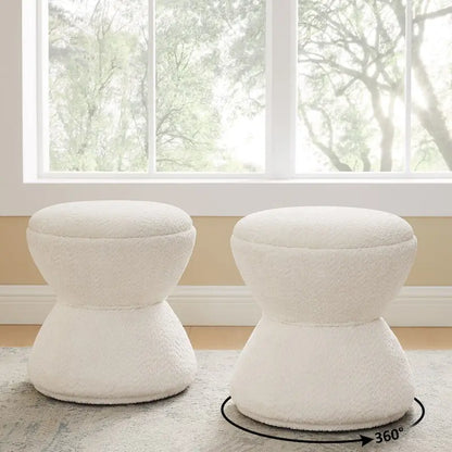 VANOMi Ottoman rembourré Boucle Djembe avec base pivotante, pouf, tabouret de coiffeuse pivotant pour salon, dressing (lot de 2)