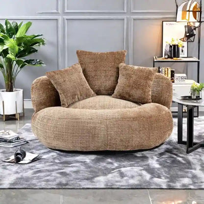 Canapé paresseux à dossier haut en chenille avec 3 oreillers et pouf géant