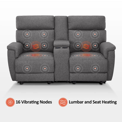 Canapé inclinable électrique MCombo 60,2 po avec massage et double chauffage, appuie-tête réglable, ports USB et Type C, tissu