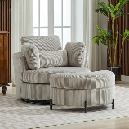 Fauteuil d'appoint pivotant rembourré 42,3 W avec 4 oreillers et pouf de rangement demi-lune