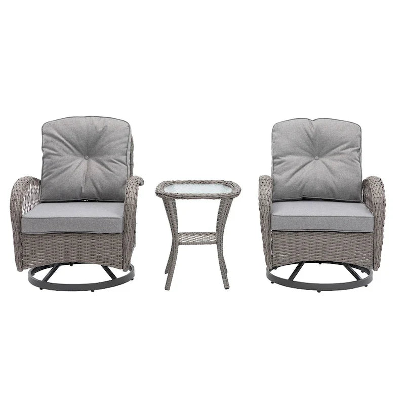 Ensemble de 3 chaises de jardin pivotantes et basculantes d'extérieur, ensemble de conversation de terrasse à 360 degrés