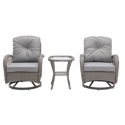 Ensemble de 3 chaises de jardin pivotantes et basculantes d'extérieur, ensemble de conversation de terrasse à 360 degrés