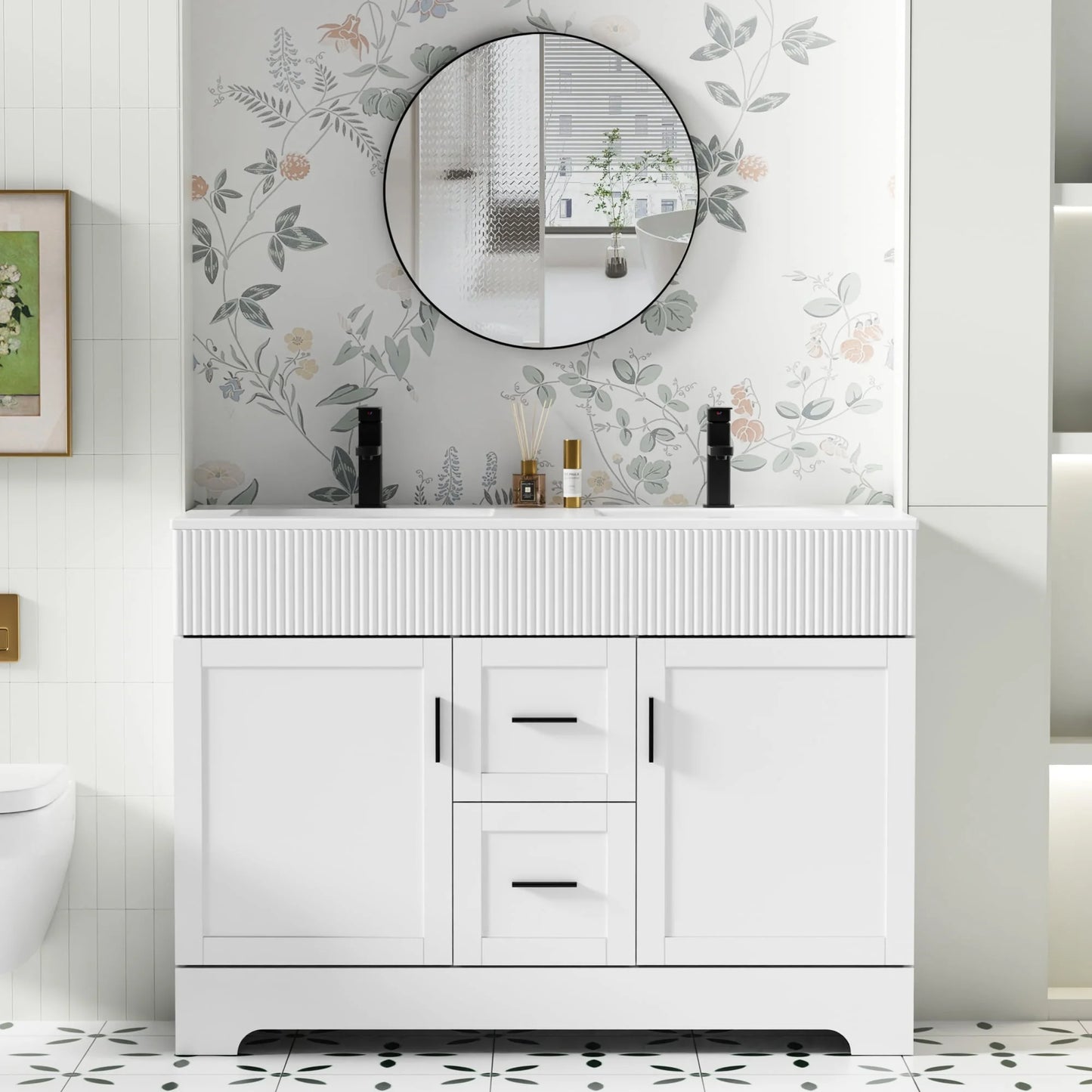 Meuble-lavabo de salle de bain Wavy Line 30/36/48 avec évier et robinet