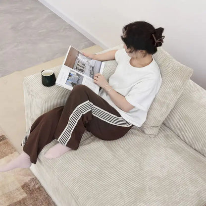 Grand canapé modulaire sectionnel en velours côtelé, en forme de U, 4 places avec 2 poufs et 5 oreillers