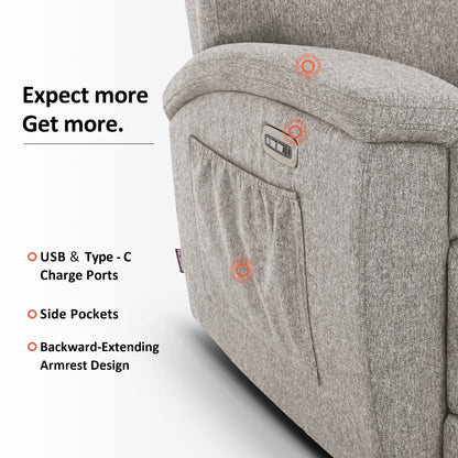 Canapé inclinable électrique MCombo 60,2 po avec massage et double chauffage, appuie-tête réglable, ports USB et Type C, tissu