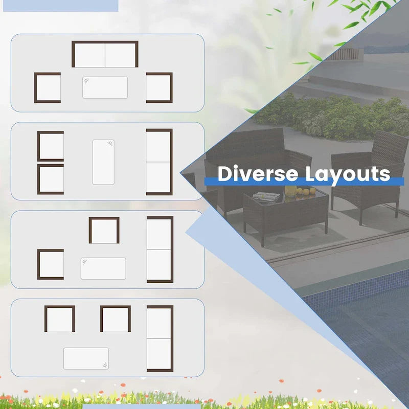 Costway Ensemble de Meubles de Jardin 4 Pièces avec Coussins Lavables et Verre Trempé - Voir les Détails