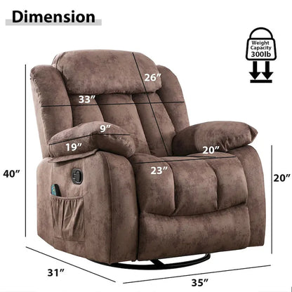 Fauteuil inclinable et pivotant à 360° avec massage manuel, chaleur et vibrations