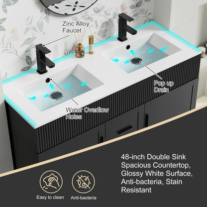 Meuble-lavabo de salle de bain Wavy Line 30/36/48 avec évier et robinet