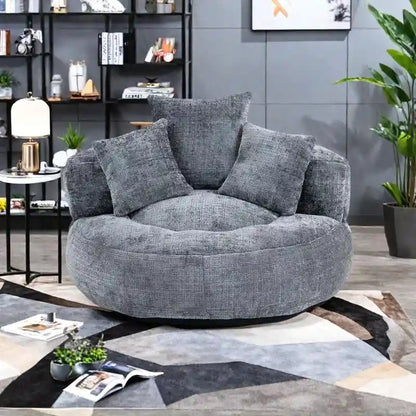 Canapé paresseux à dossier haut en chenille avec 3 oreillers et pouf géant