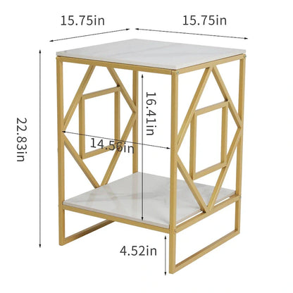 Table basse d'appoint en pierre frittée à 2 niveaux avec étagère de rangement - 40x40x58 cm
