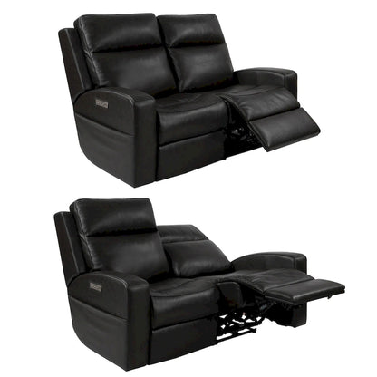 Causeuse inclinable électrique en cuir véritable avec espace de rangement et port de charge USB pour salon