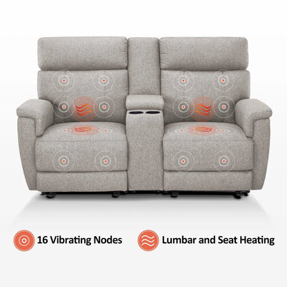 Canapé inclinable électrique MCombo 60,2 po avec massage et double chauffage, appuie-tête réglable, ports USB et Type C, tissu