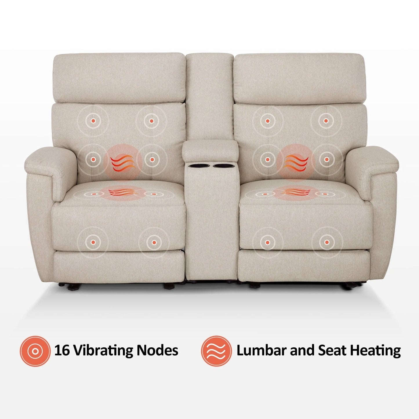 Canapé inclinable électrique MCombo 60,2 po avec massage et double chauffage, appuie-tête réglable, ports USB et Type C, tissu