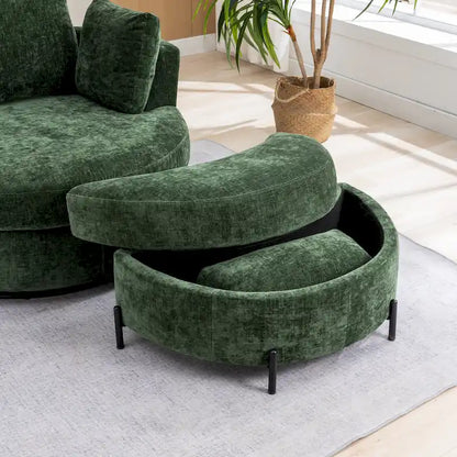 Fauteuil d'appoint pivotant rembourré 42,3 W avec 4 oreillers et pouf de rangement demi-lune