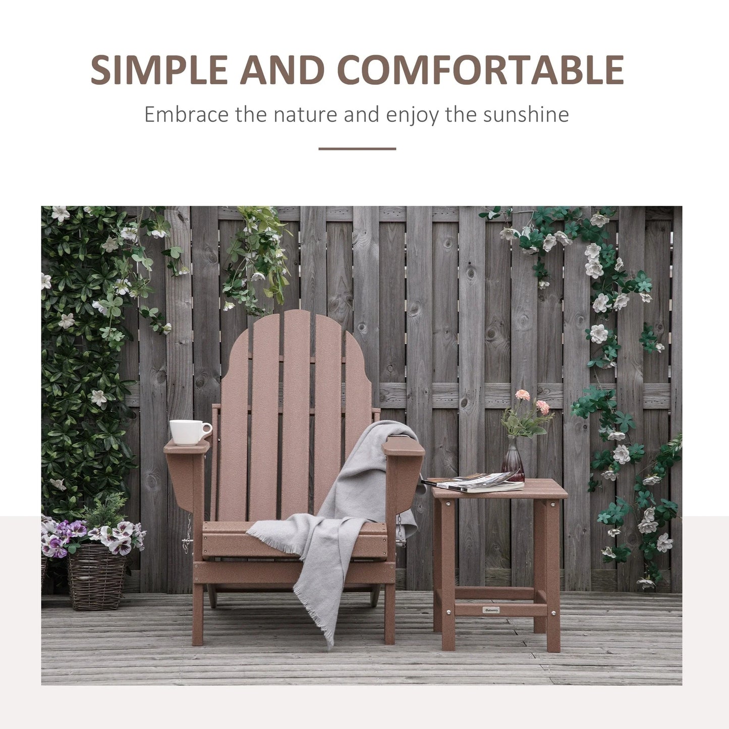 Chaise Outsunny Adirondack Pliante, Chaises de Plage Longues en Plastique HDPE Tout Temps pour Patio, Terrasse et Mobilier de Jardin