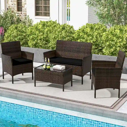 Costway Ensemble de Meubles de Jardin 4 Pièces avec Coussins Lavables et Verre Trempé - Voir les Détails