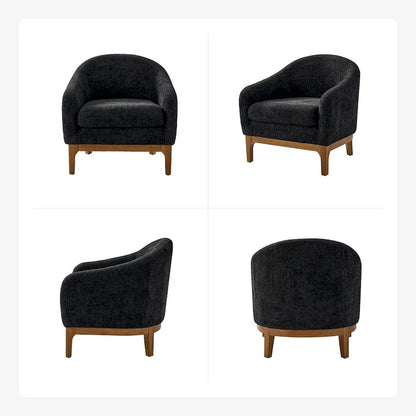 Fauteuil tonneau moderne Augus en bouclette avec pieds en bois massif par HULALA HOME