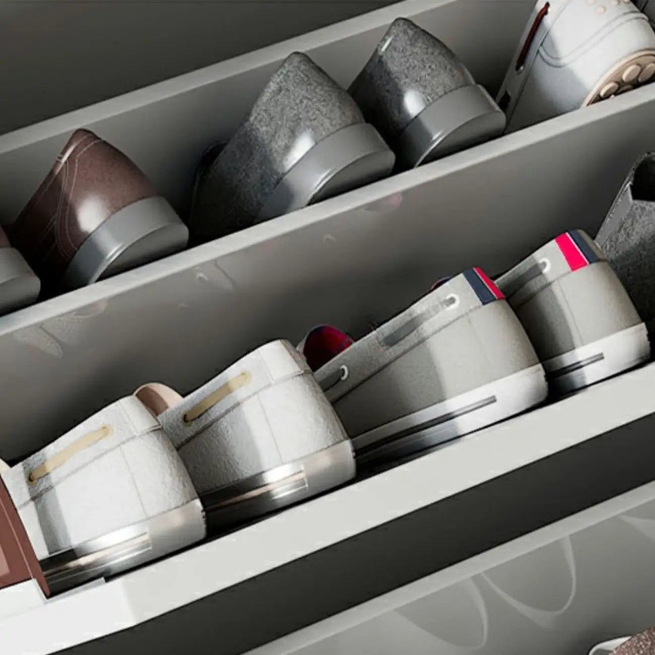 Meuble à chaussures 3 niveaux en bois blanc avec portes abattantes