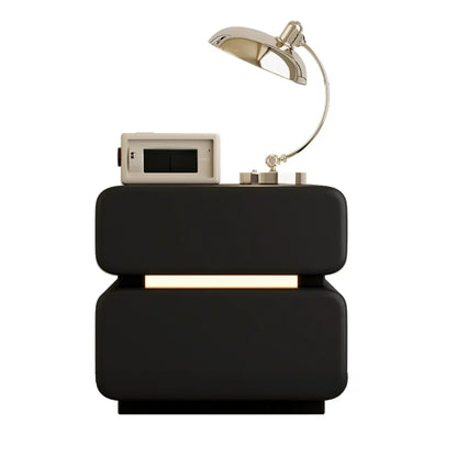Table de chevet d'appoint moderne en cuir noir avec 2 tiroirs