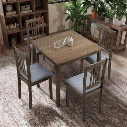 Ensemble Table et Chaises de Salle à Manger Carrée en Bois, Table à Manger Décontractée avec 4 Chaises de Salle à Manger Rembourrées pour Coin Repas de Cuisine