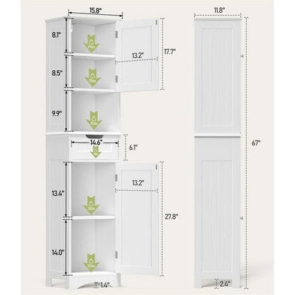 Meuble de Salle de Bain Haut de 170 cm, Colonne de Rangement Étroite avec 2 Portes et Tiroir