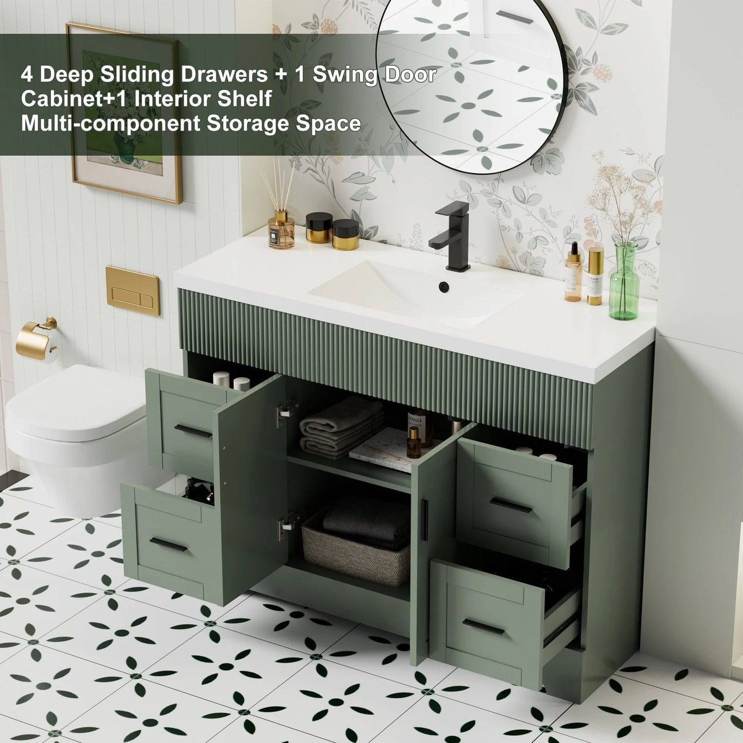 Meuble-lavabo de salle de bain Wavy Line 30/36/48 avec évier et robinet