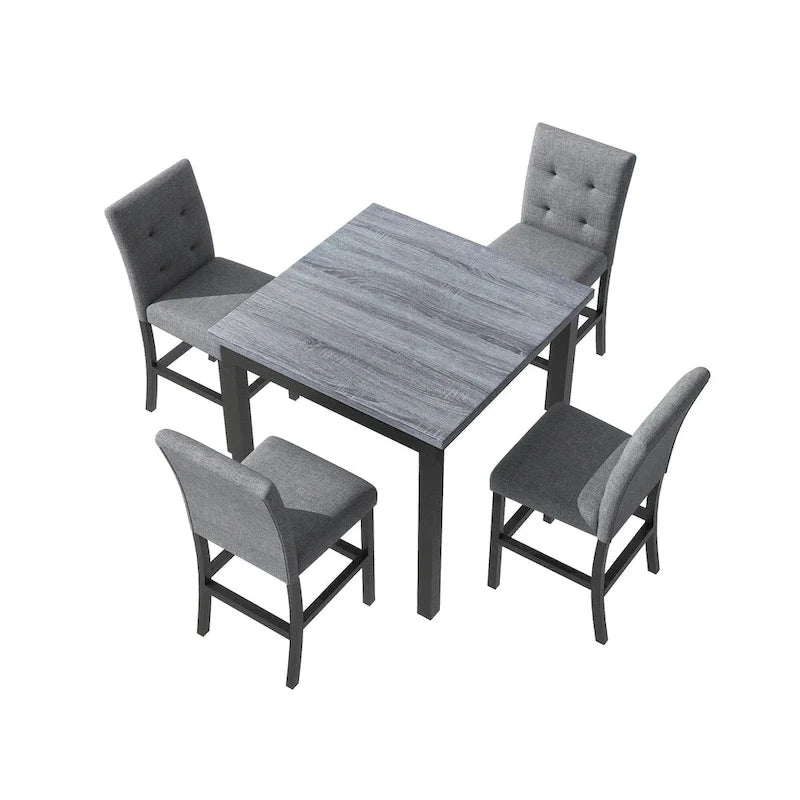 Ensemble de salle à manger 5 pièces hauteur comptoir, ensemble de table à manger en bois avec table rectangulaire et 4 chaises hautes rembourrées