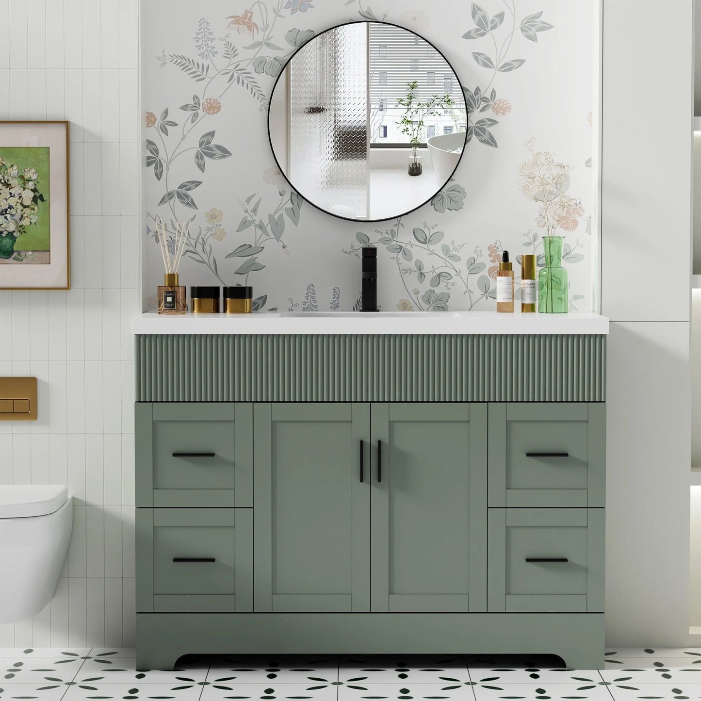Meuble-lavabo de salle de bain Wavy Line 30/36/48 avec évier et robinet