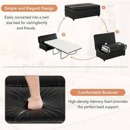 Lit d'appoint pliable ottoman convertible Twin Size avec matelas, canapé-lit rembourré en PU