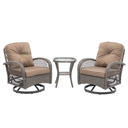 Ensemble de 3 chaises de jardin pivotantes et basculantes d'extérieur, ensemble de conversation de terrasse à 360 degrés