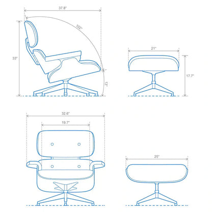 Fauteuil inclinable et ottoman Furgle en cuir véritable et bois de noyer